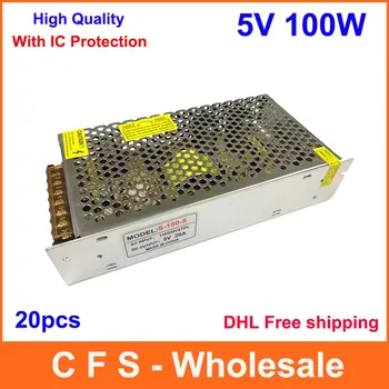 

20pcs Single Output Switching power supply 5V 20A 100W Transformer 110V 220V AC To DC 5 V SMPS For Electronics Led Strip Display