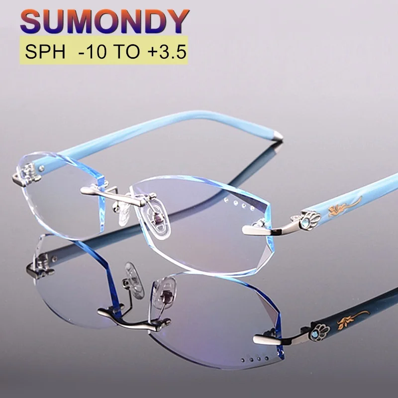 

Diopter -10 to +3.5 Rimless Prescription Glasses For Myopia or Presbyopia Women Gradient Lenses Titanium Alloy Spectacle UP010