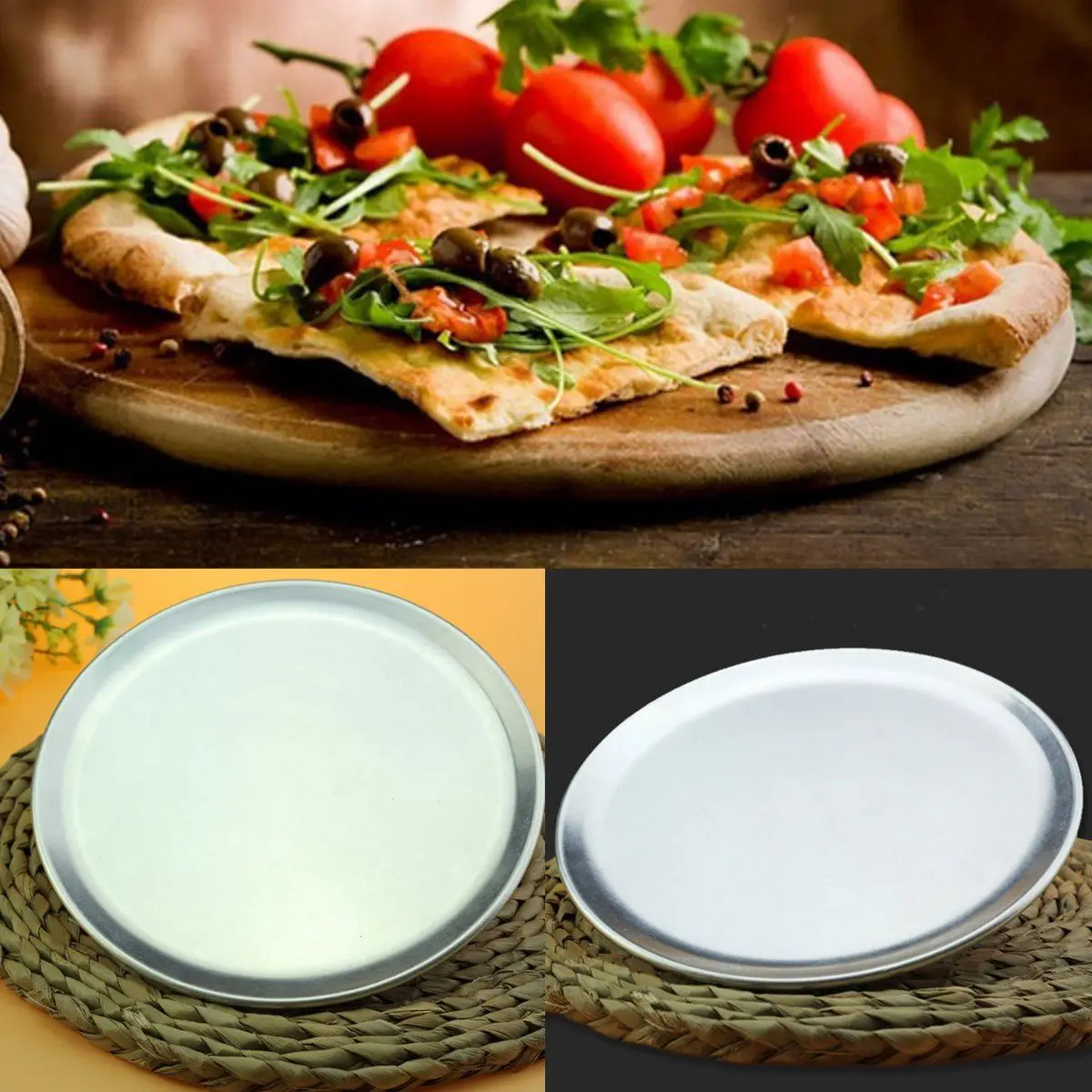 Aluminium Alloy Round Pizza Tray Plate Silver Bake Pan Pizza Tools