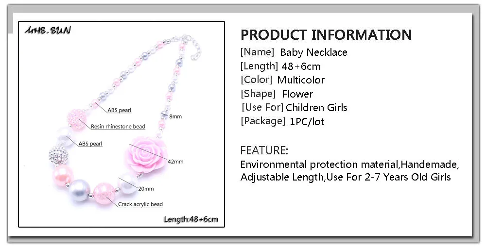 MHS. SUN новейший дизайн серый+ розовый цветок короткое ожерелье для детей бусина жевательная резинка для маленьких девочек массивное ожерелье ювелирные изделия для малышей