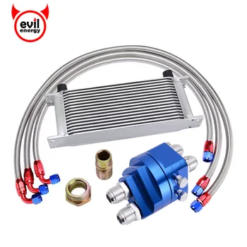 

evil energy 16ROW 10AN Transmission Oil Cooler Kit+Oil Filter Adapter+1M/1.2M/1.4M Nylon Stainless Steel Braided Hose Line