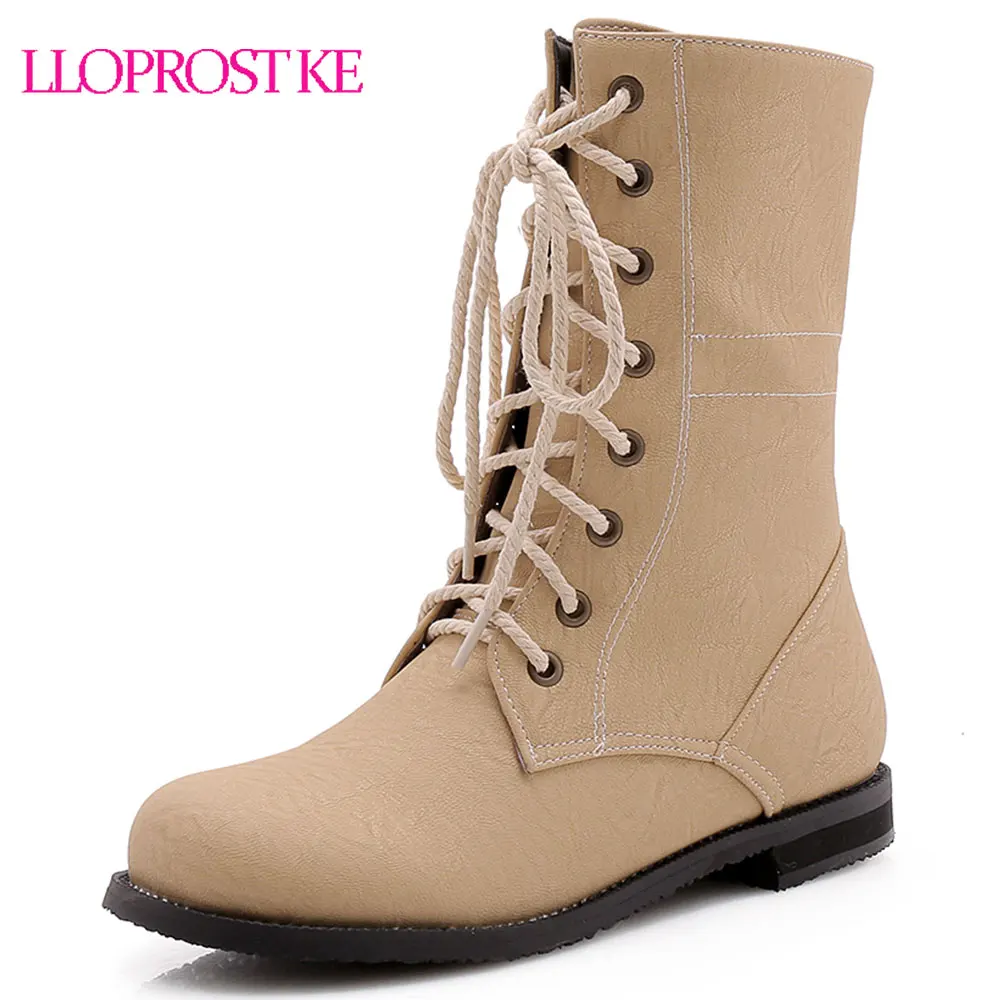 

Lloprost ke Winter Fashion Flat Heel Ankle Boots Women Lace Up Warm Martin Boots Ladies Worker Boots Black Brown Size 28-52 D423