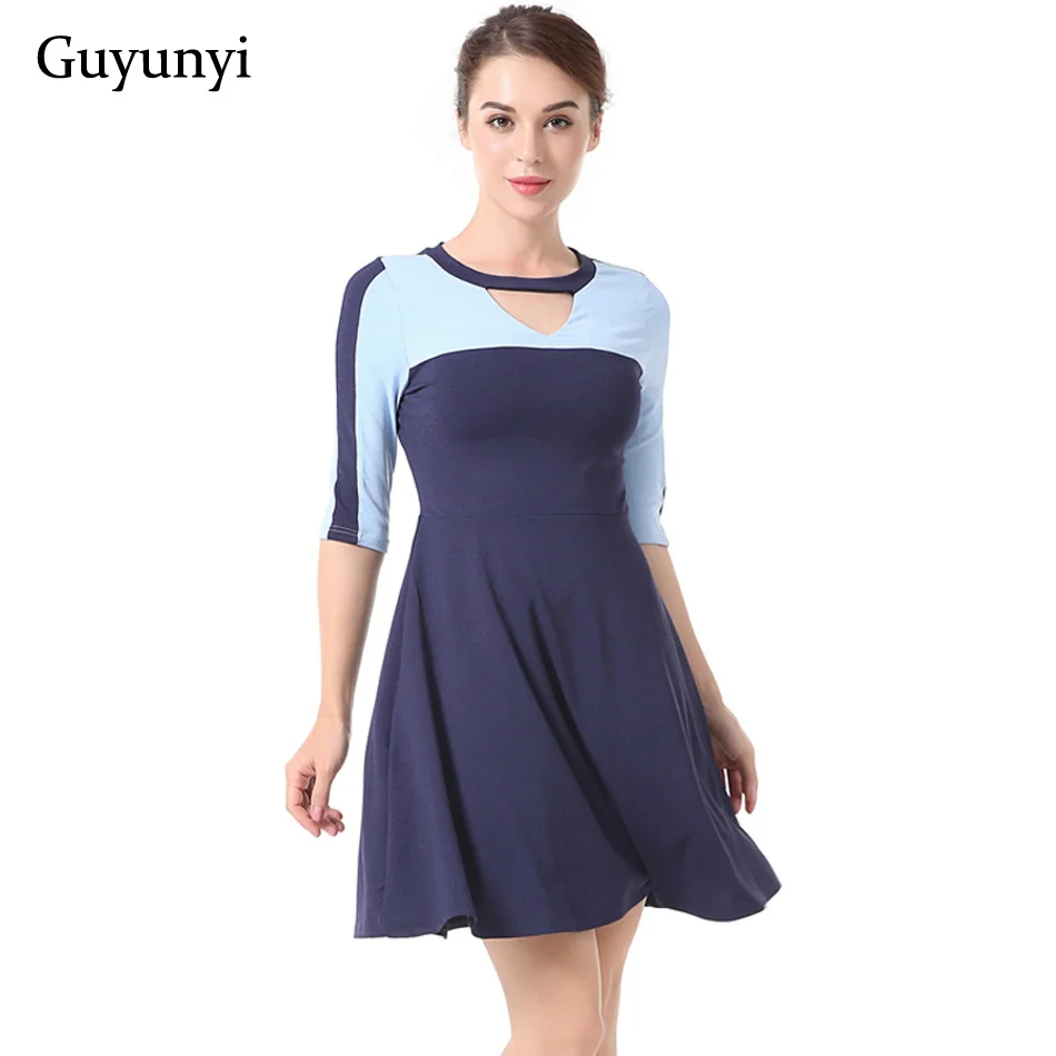 

Plain Patchwork Casual A-Line Dress 2019 Spring Half Sleeve O-Neck Hollow Out Small Sexy Youth Lively Dress Women