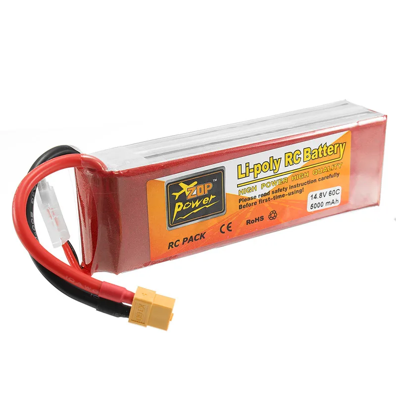 

ZOP Power 14.8V 5000mAh 4S 60C Lipo Battery Rechargeable XT60 Plug Connector For RC Quadcopter Models Toys
