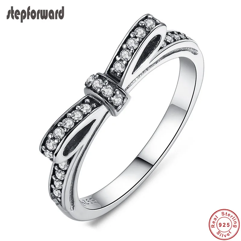 

Wonderful Good Quality Popular 925 Sterling Silver Sparkling Silver Bow Ring For Women Original Fine Jewelry Gift