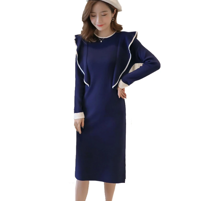 

Spring Nursing Knit Sweater Dress Breastfeeding Plus Size Ruffles Midi Long Dresses for Pregnant Women Elegant Pregnancy Clothes