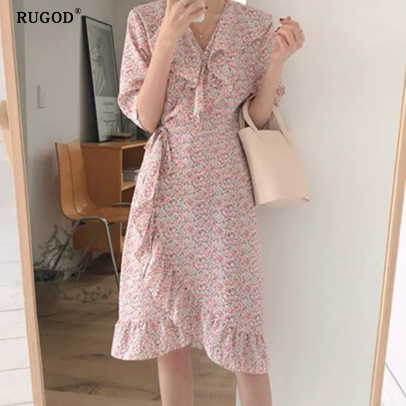 

RUGOD New arrivals summer dress 2019 One-piece V-neck dress Casual ruffle long women dress vestidos verano