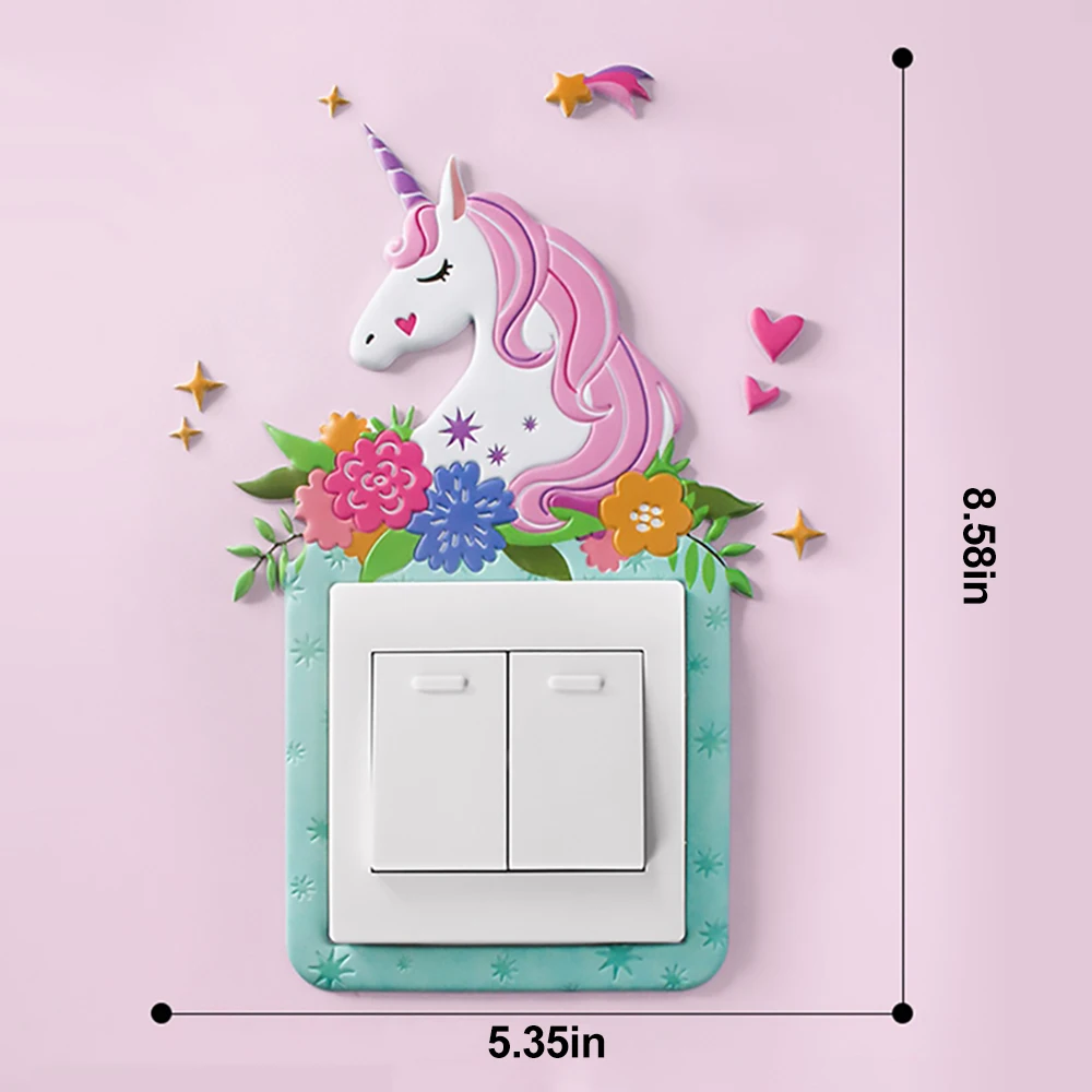 

3D Unicorn Switch Sticker Cartoon Room Decor luminous Stickers Home Switch Cover Wall Light Socket Stickers Decoration