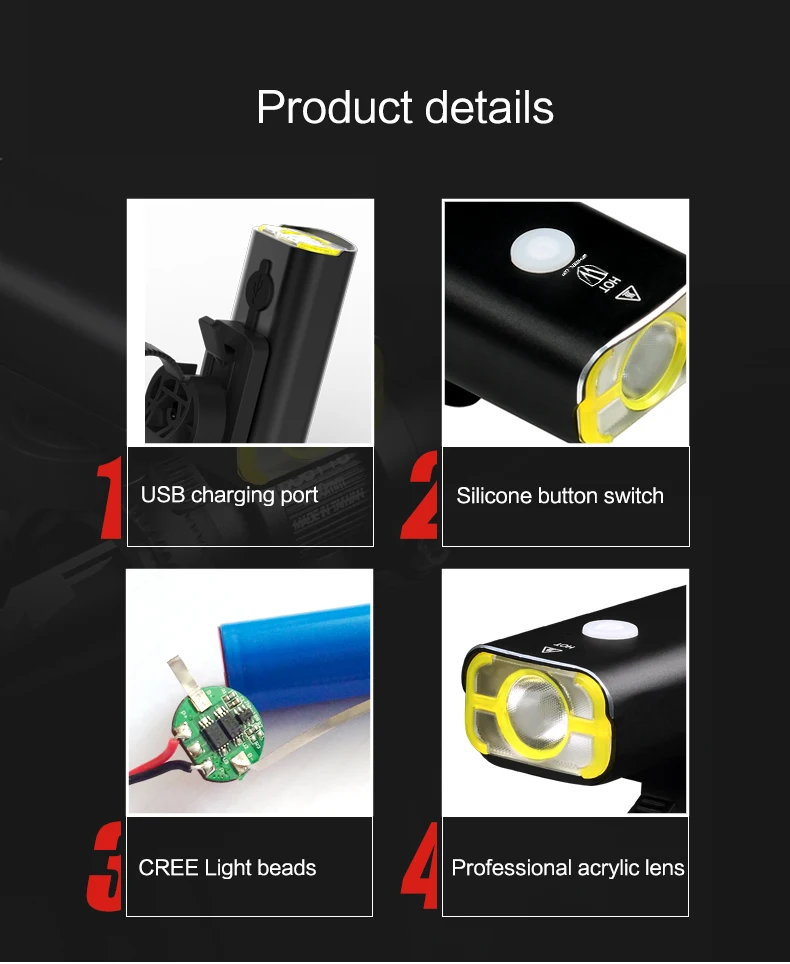 Cheap Wheel Up Usb Rechargeable Bike Light Front Handlebar Cycling Led Light Battery Flashlight Torch Headlight Bicycle Accessories 10