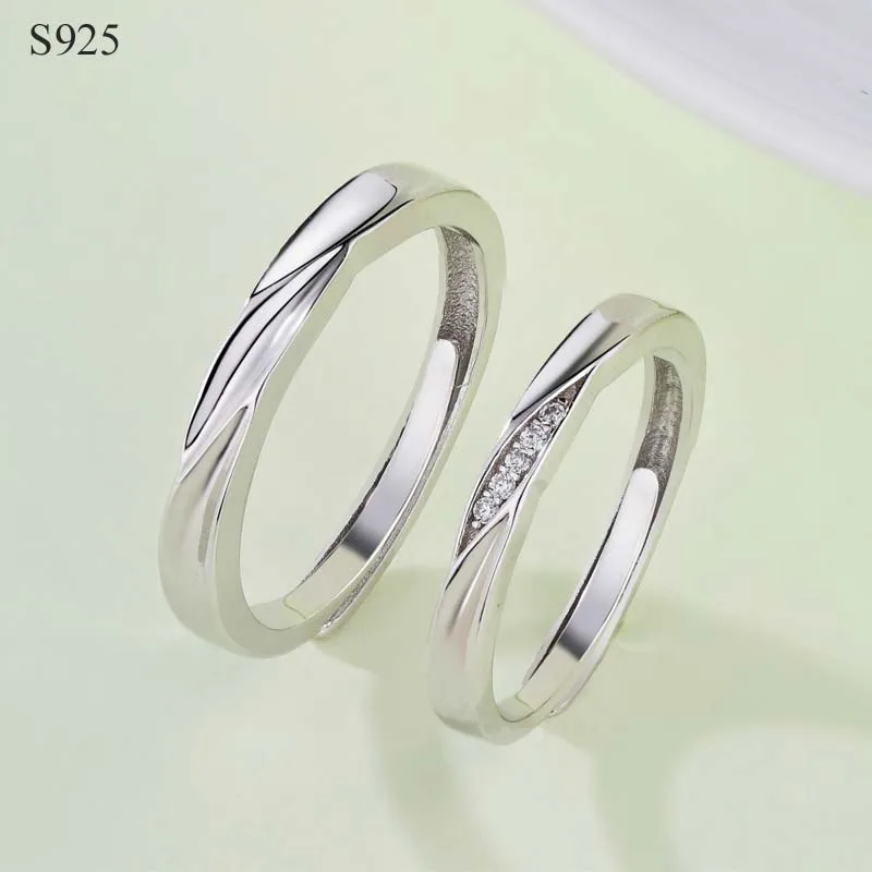 Genuine Real Pure Solid 925 Sterling Silver Couple Rings For Women Man Jewelry Cubic Zircon Female Male Lover Wedding Ring