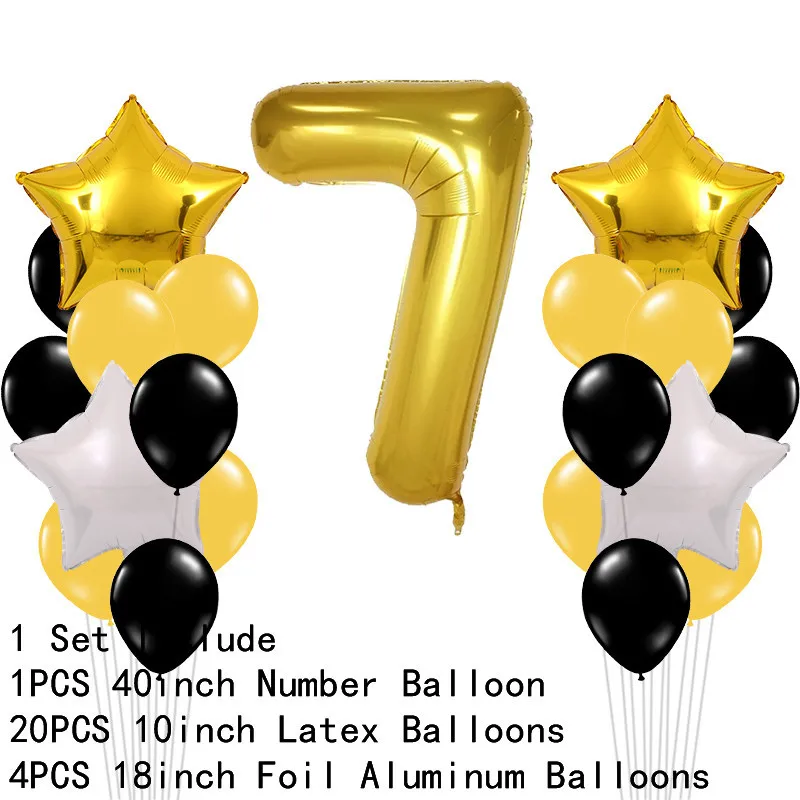 Вечерние латексные воздушные шары с золотым декором на день рождения, товары для первого дня рождения, шары для девочек и мальчиков, Детские воздушные шары с цифрами, баллон гелия - Цвет: number 7