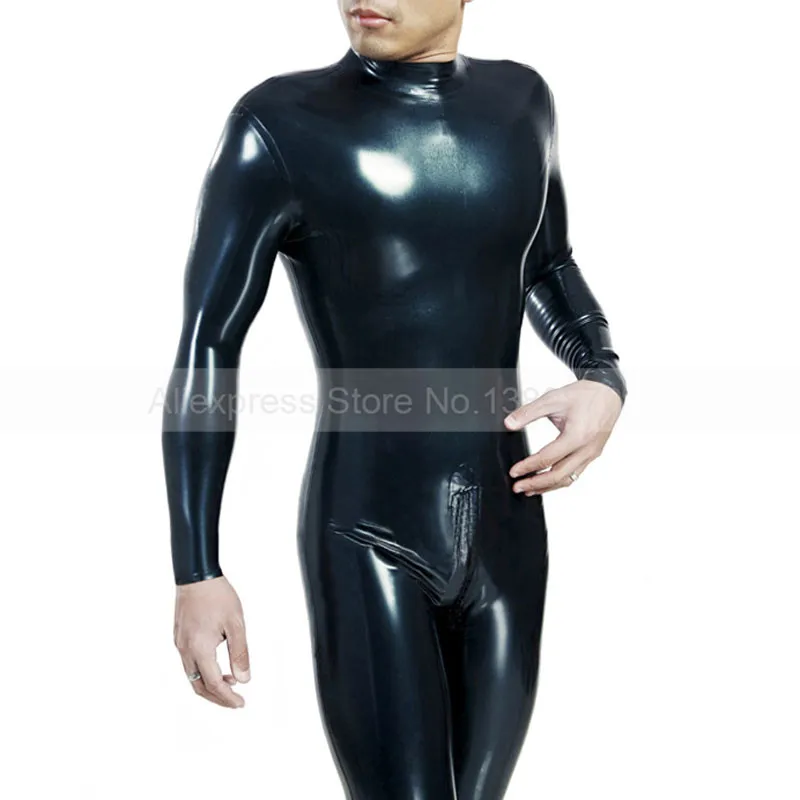 

Black latex male bodysuit rubber latex costumes for man S-LCM024