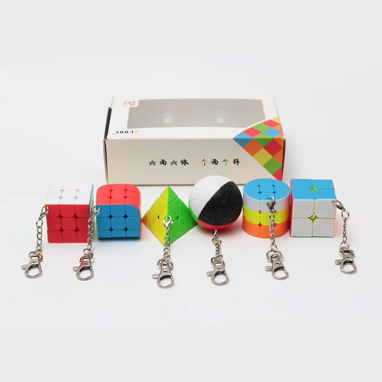6 шт./партия Zcube Волшебные куб брелок Подарочный посылка комплект мини-головоломка куб игрушка 2x2x2 3x3x3 трехгранный цилиндр Пирамида Cubo Magico