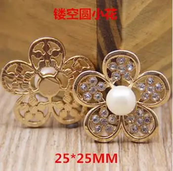 

Hollow out five petals pearls alloy button,scrapbooking Invitation Card buttons Metal rhinestone button diy jewelry accessory