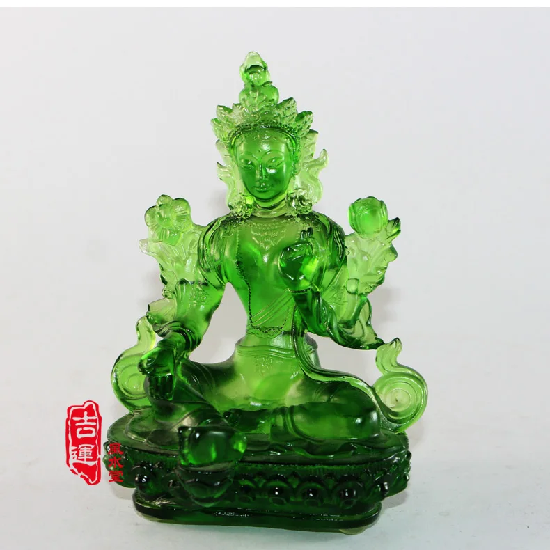 

Genuine coloured glaze, azure stone Tantra, Green Tara, Buddha Temple, ornaments, Tibetan Buddhism statue, figurine, buddhist ~