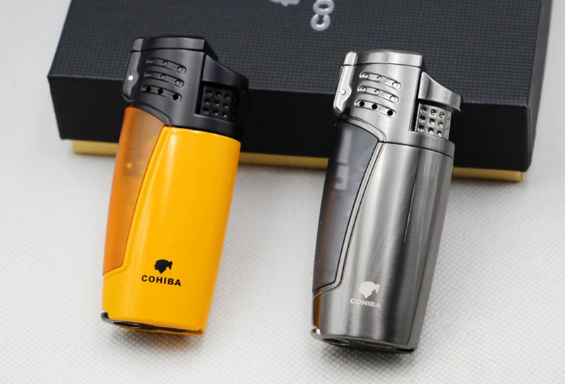 Классическая Металлическая газовая Бутановая Зажигалка Cohiba Behike 3 струйная для