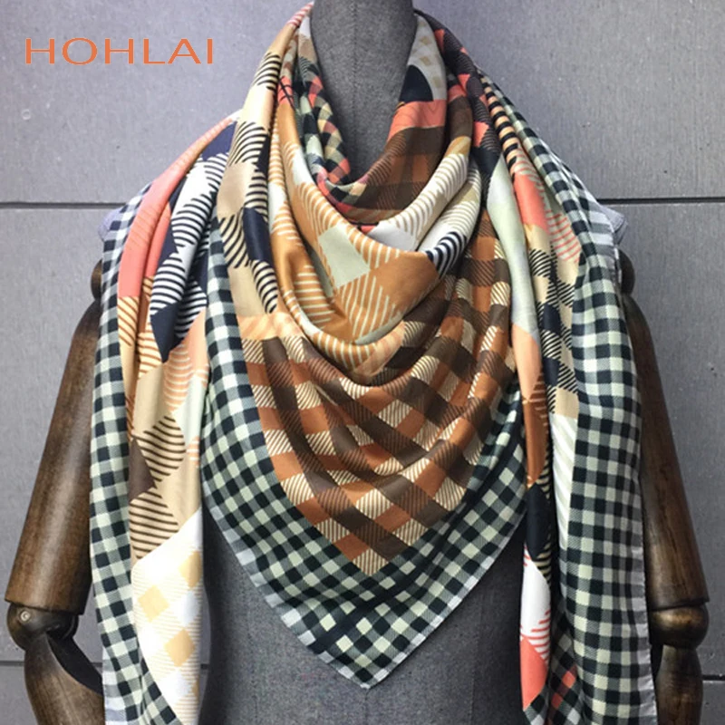 

Twill Silk Scarf Women Lattice Print Shawl Echarpe Fourlard Femme Square Scarves For Women Hijab Bandanas Bufandas Mujer 130*130