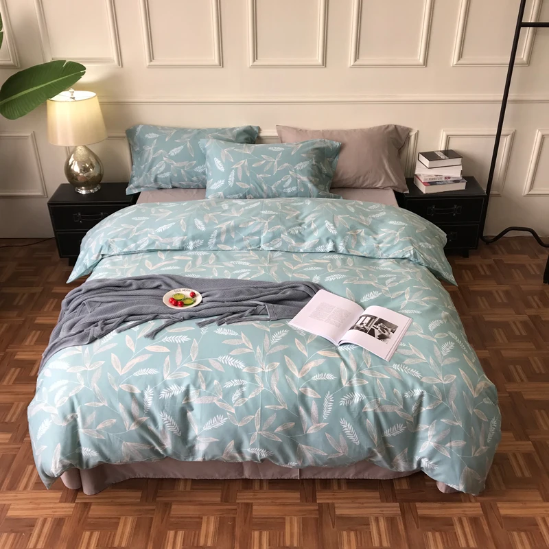 

iDouillet Quality 100% Cotton Bedding Set 4-pieces Quilt Duvet Cover Bed Flat Sheet 2 Pillowcases Queen King Size Bedroom Decor