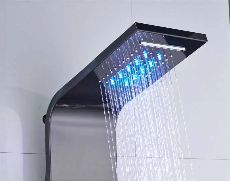 LED Black Shower Faucet Bathroom SPA Massage Jet Shower Column System