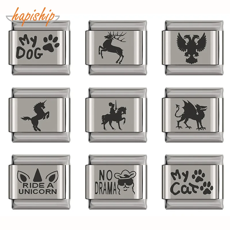 

Hapiship Original Daisy Unicorn Alpaca Cat Dog Footprints Charm Fit 9mm Bracelet Silver Stainless Steel Jewelry Making DJ197
