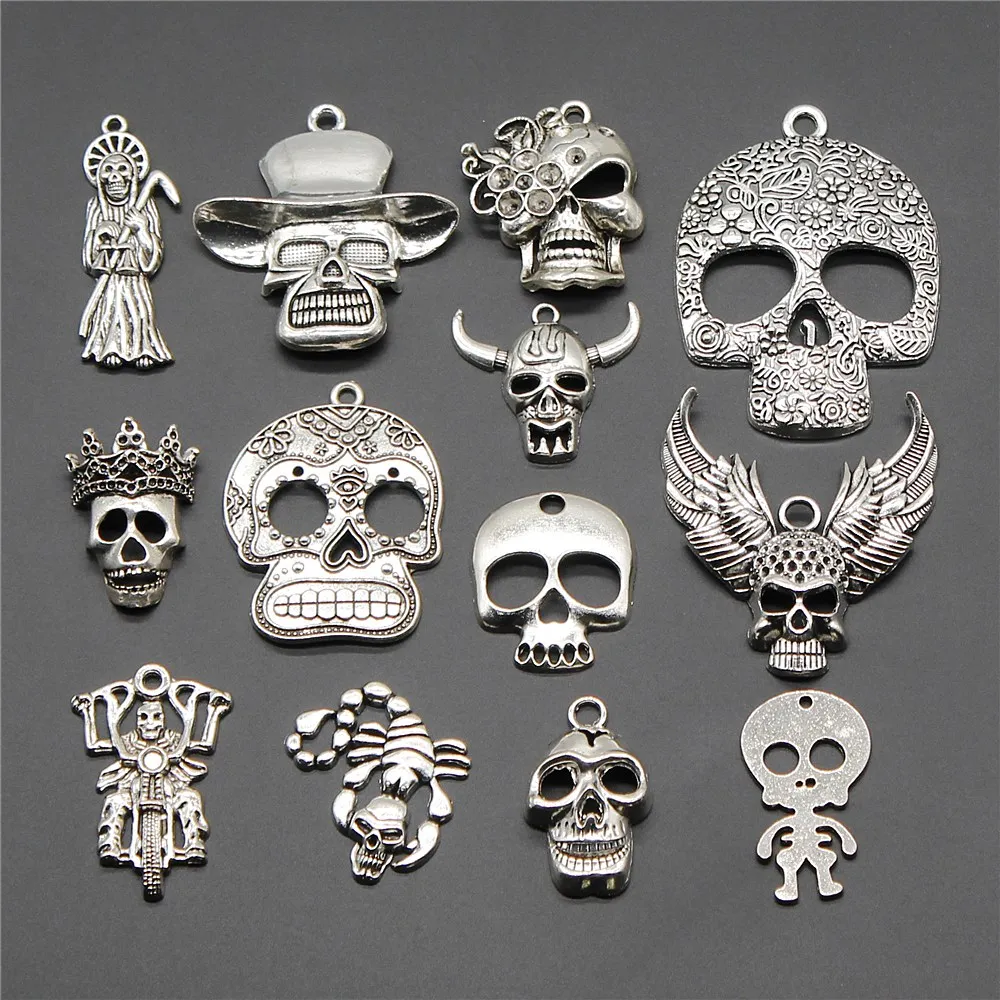 

3pcs Skull Charms Pendant Crown Skull Charms Motorcycle Skull Pendant For Jewelry Making Jewelry Accessories Findings