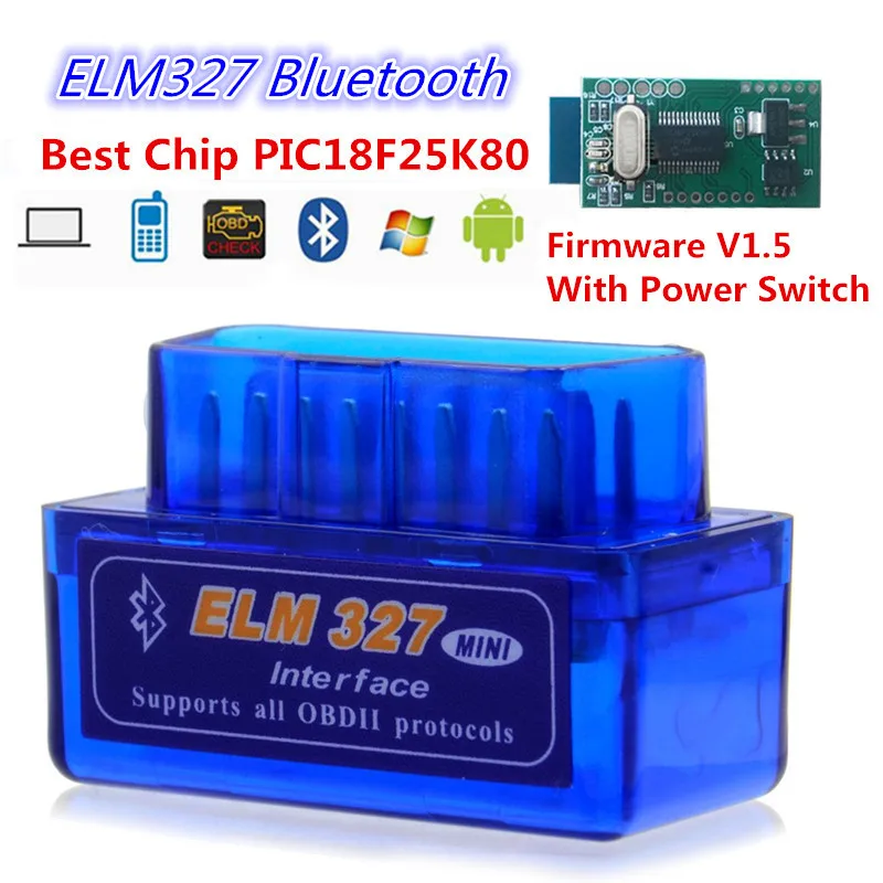 25K80 ELM327 V1.5 супер мини ELM327 BT PIC18F25K80 чипом OBDII сканер elm327 V1.5 OBD2 Bluetooth поддерживает OBD2 протоколы - Цвет: 25K80 V1.5 Blue