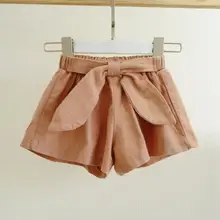 Повседневные Летние однотонные хлопковые шорты с бантом для девочек Детские Популярные штаны детские брюки Одежда для младенца джемпер JW6488