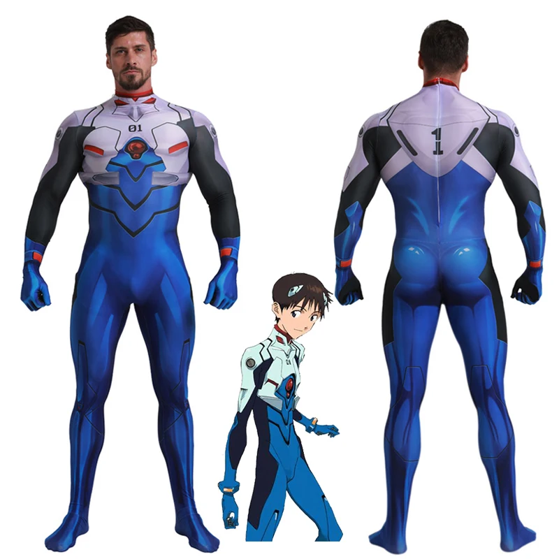 

Anime EVA Ikari Shinji Jumpsuits Cosplay Costume Adult Kid 3D Printed One-Piece Fullbody Zentai Neon Genesis Evangelion Bodysuit