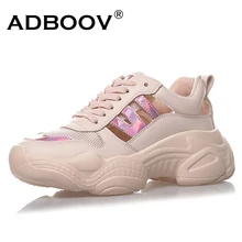 ADBOOV ботинки с массивным каблуком для женщин розовый серый белый платформа спортивная обувь 6 см Толстая подошва Causl Женская zapatillas mujer