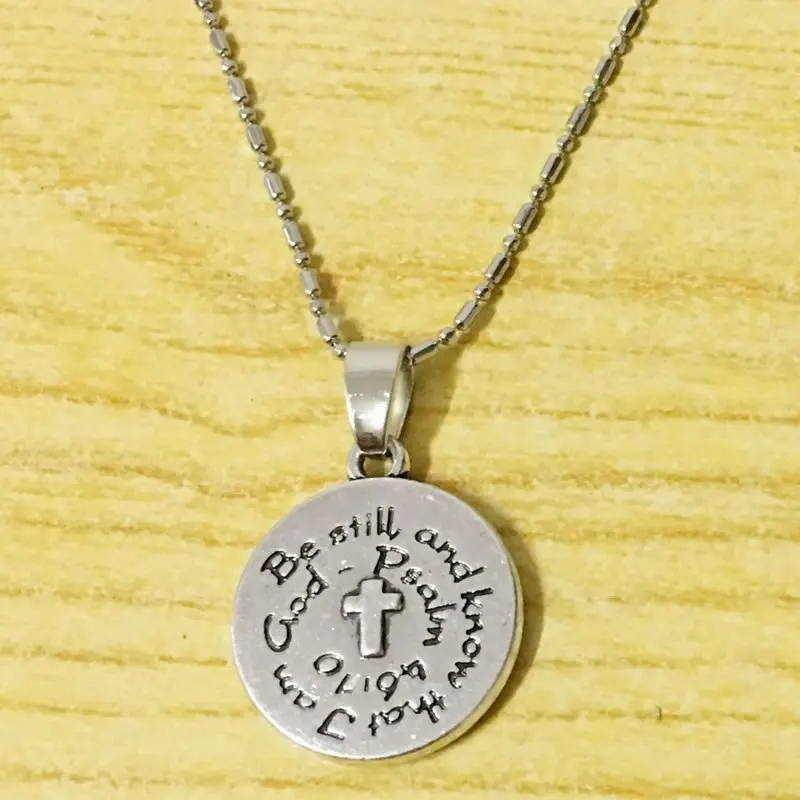 

Be Still and Know That I am God Necklace Psalm 46:10 Scripture Jewelry Bible Verse Inspirational Cross Sunday School Gift