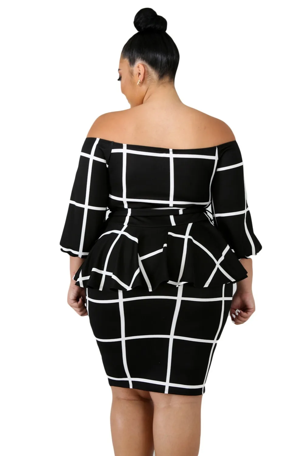 Black-White-Checked-Plus-Size-Peplum-Dress-LC63041-2-2