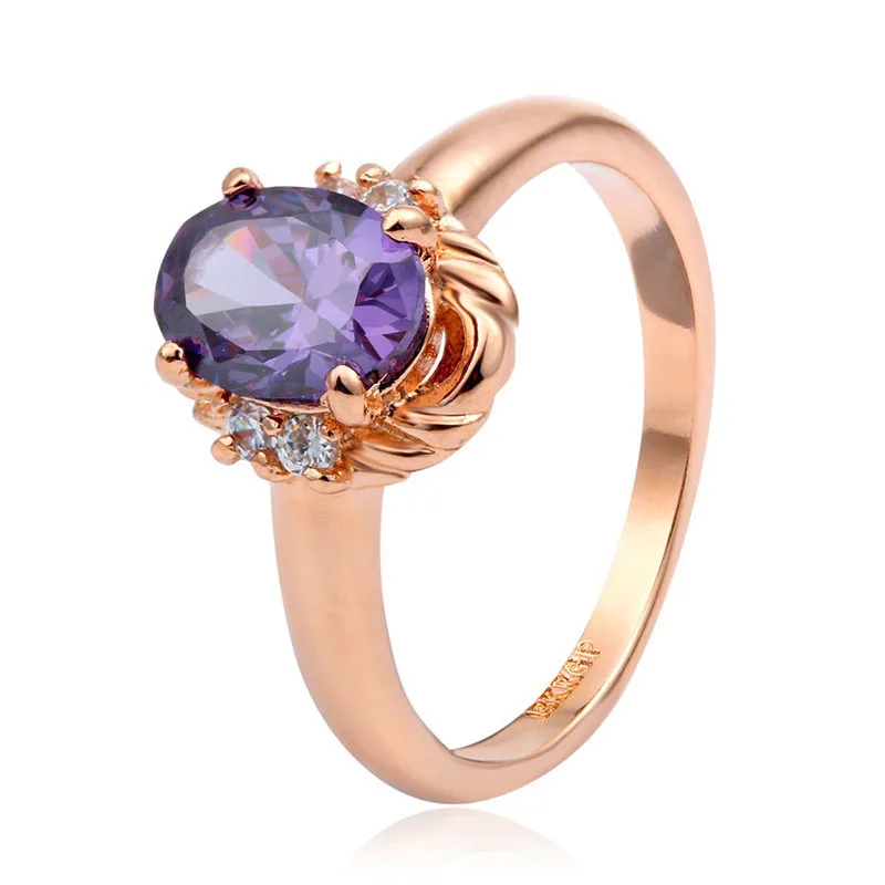 

Oval Purple CZ White CZ Accent Rose Gold Color Wedding Engagement Rings For Women Finger Jewelry Bague Femme anel anillos aneis