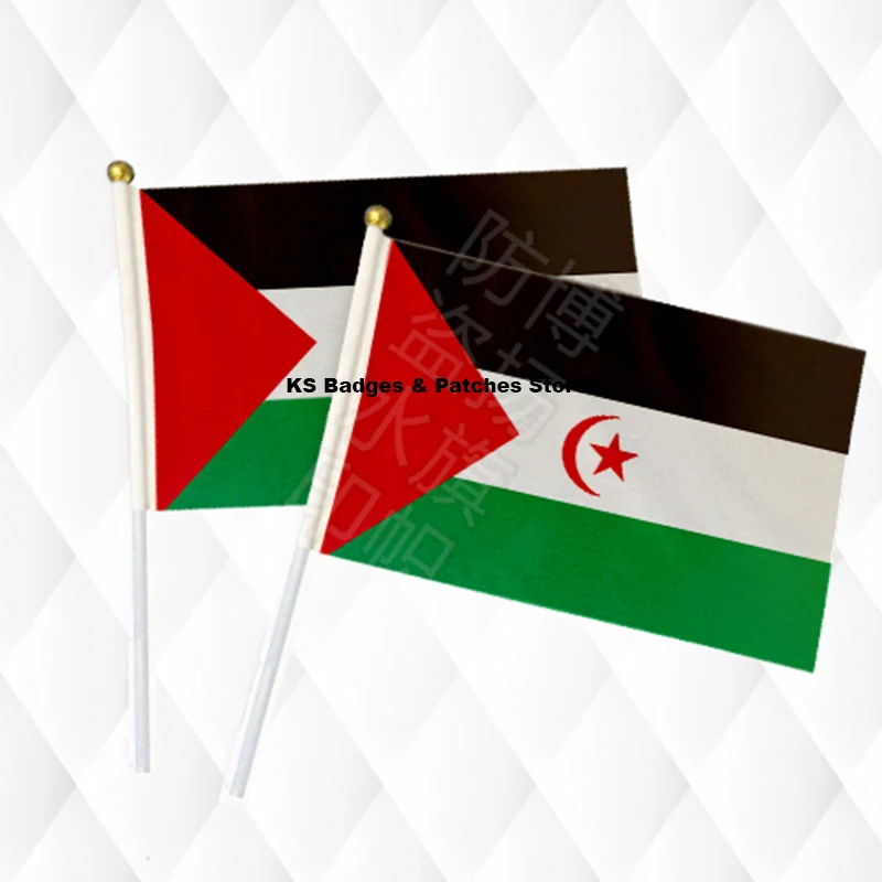 

Western Sahara Hand Held Stick Cloth Flags Safety Ball Top Hand National Flags 14*21CM 10pcs a lot