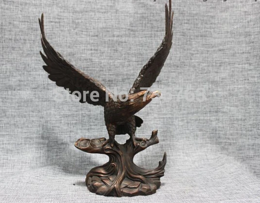 

00609 China Feng Shui Lucky Bronze carved Fly eagle expanded his wings Statue