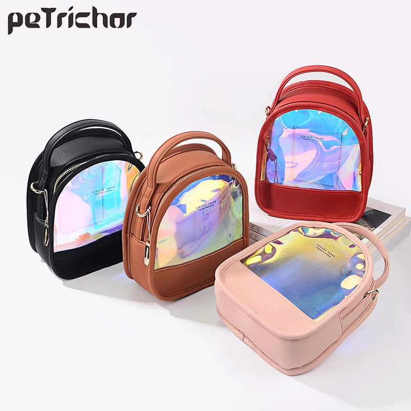 

Fashion Clear Colorful PVC & Leather Women Backpack Multi-Function Small Backpack Transparent Mochila Rucksack Feminina Bagpack