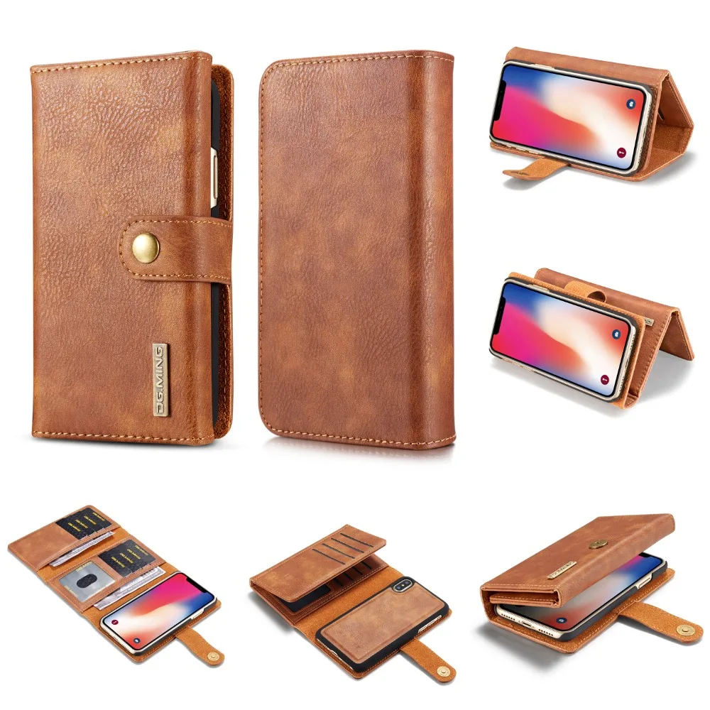 DG.MING Luxury Genuine Leather wallet Cases For iPhone XR Retro