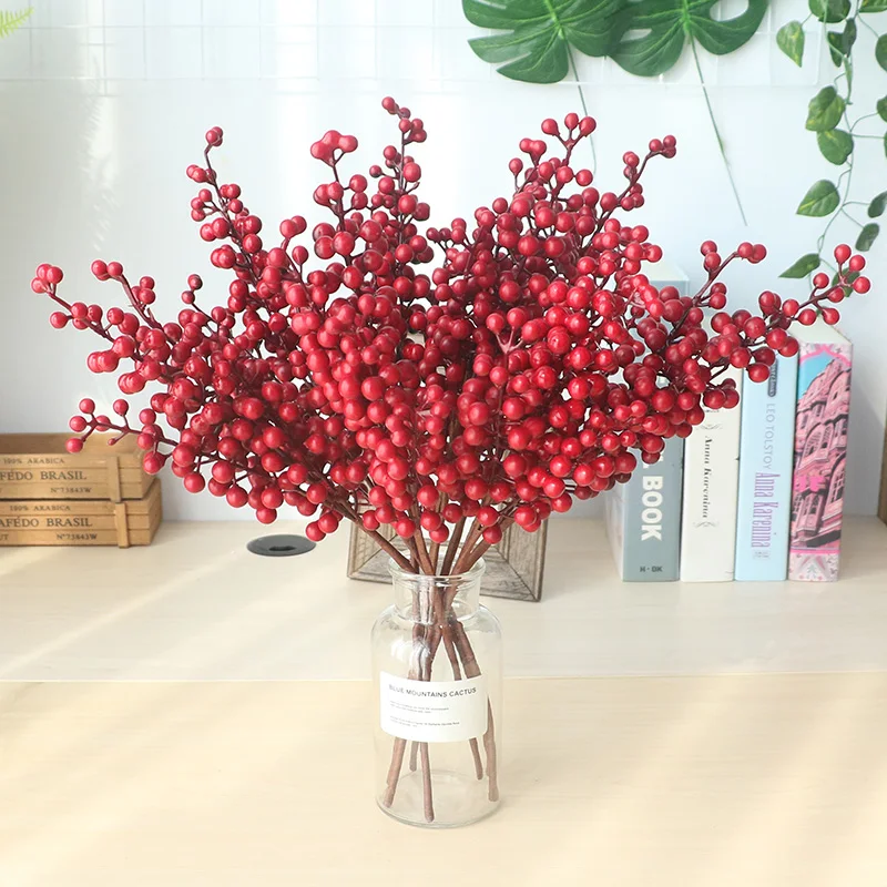 Baya flor Artificial bayas rojas falsas Flor de Navidad decoración de año nuevo árbol Artificial baya decoración de Navidad para el hogar Baya flor Artificial bayas rojas falsas Flor de Navidad decoración de año nuevo árbol Artificial baya decoración de Navidad para el hogar