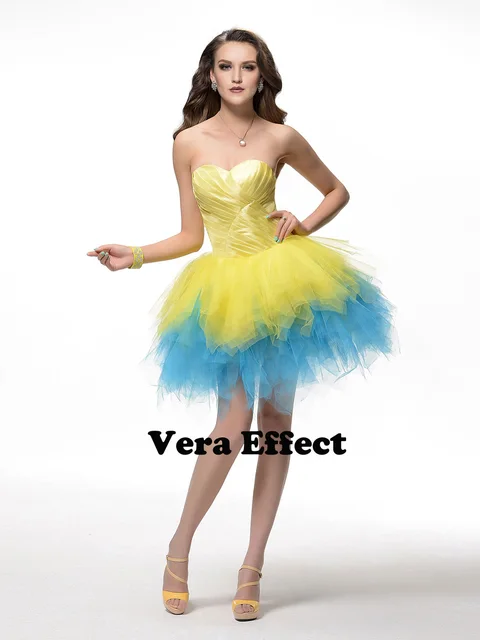 Veraeffect Sweetheart Short Prom Dresses Party 2017 Yellow Blue Mini Veraeffect Sweetheart Short Prom Dresses Party 2017 Yellow Blue Mini Quinceanera Dress Custom Made Plus Size