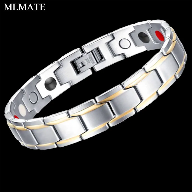 Men's Women's Healing Magnetic Bracelet 316L Stainless Steel Health Care Elements(Magnetic, FIR, Germanium) Bangle Hand Chain - Окраска металла: Silver