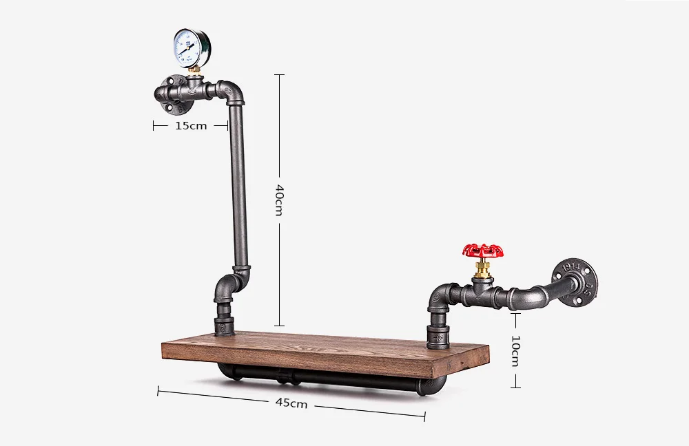 Ретро арт настенная стальная труба украшение стеллаж, полки гостиная подставка для подвешивания на стену железная труба деревянная панель полка DHL