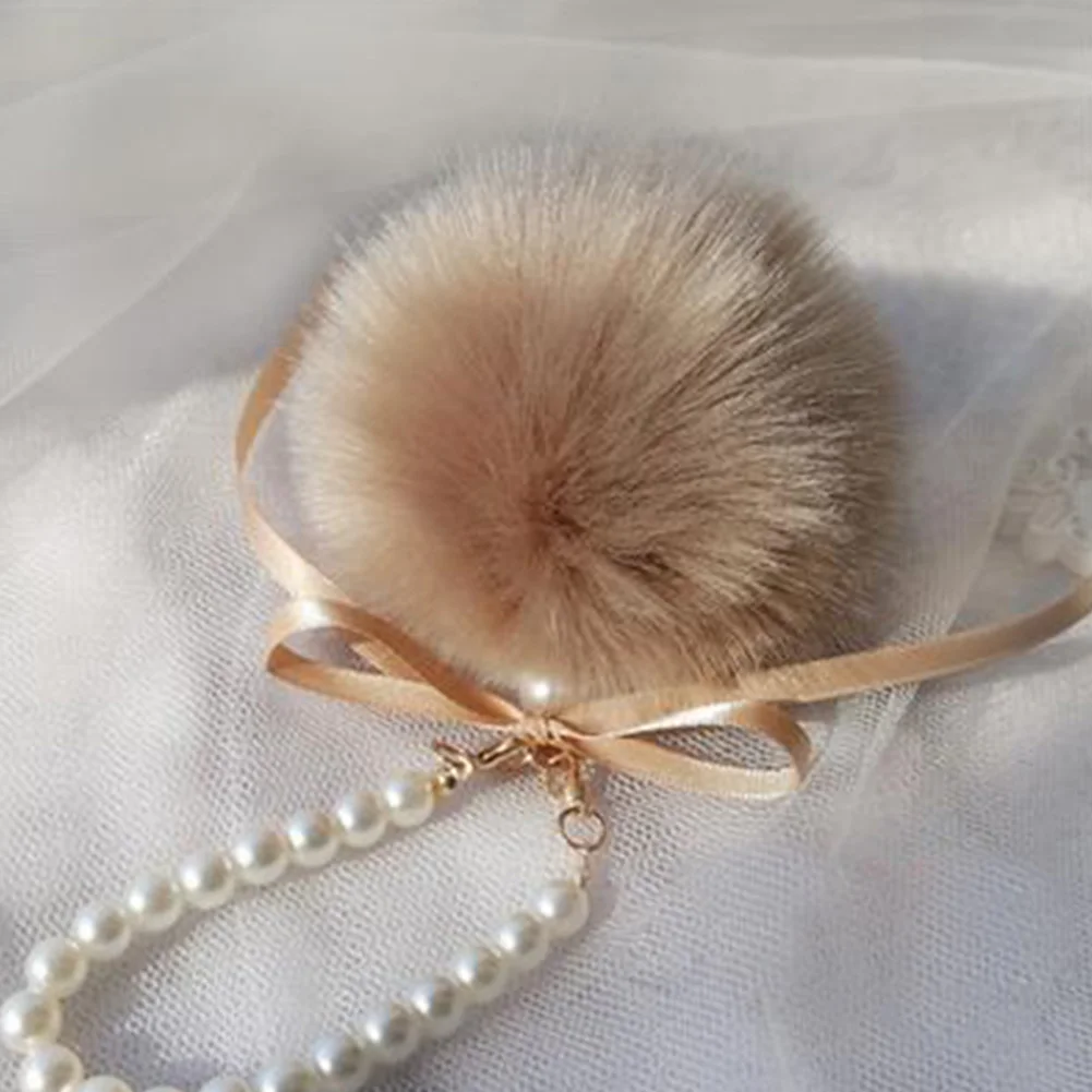 

Keychain Fancy Pearls Pompons Rabbit Fur Ball Cell Phone Car Keychain Pendant Handbag Charm PomPom Charm Keyring