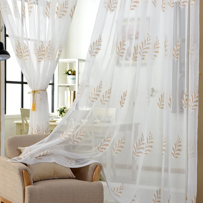 

White/Blue Embroidered Voile Curtains for Living Room the Bedroom Sheer Curtains Tulle Drape Transparent Window Home Decor