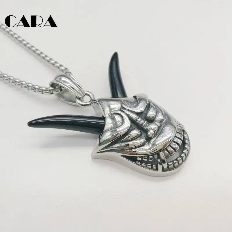 

CARA New 316L stainless steel horned monster mask pendant necklace rock punk Halloween jewlery gift necklace fashion CARA0456