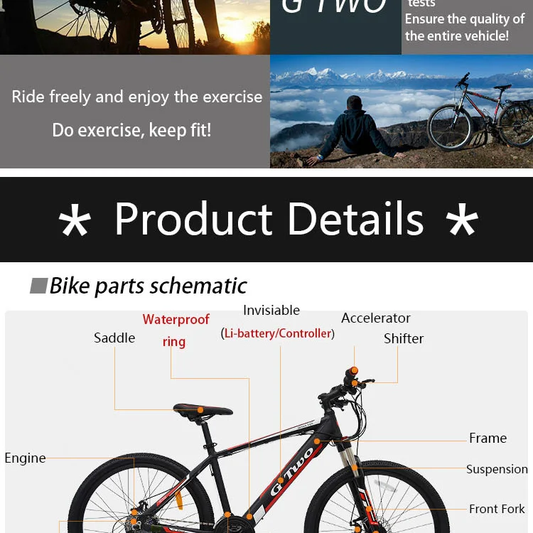 Perfect G Two 2018 new 26inch 27Speed Electric Bike Powerful Electric Mountain Bike Lithium Battery 250W 350W 48V  eBike  Electric MTB 27