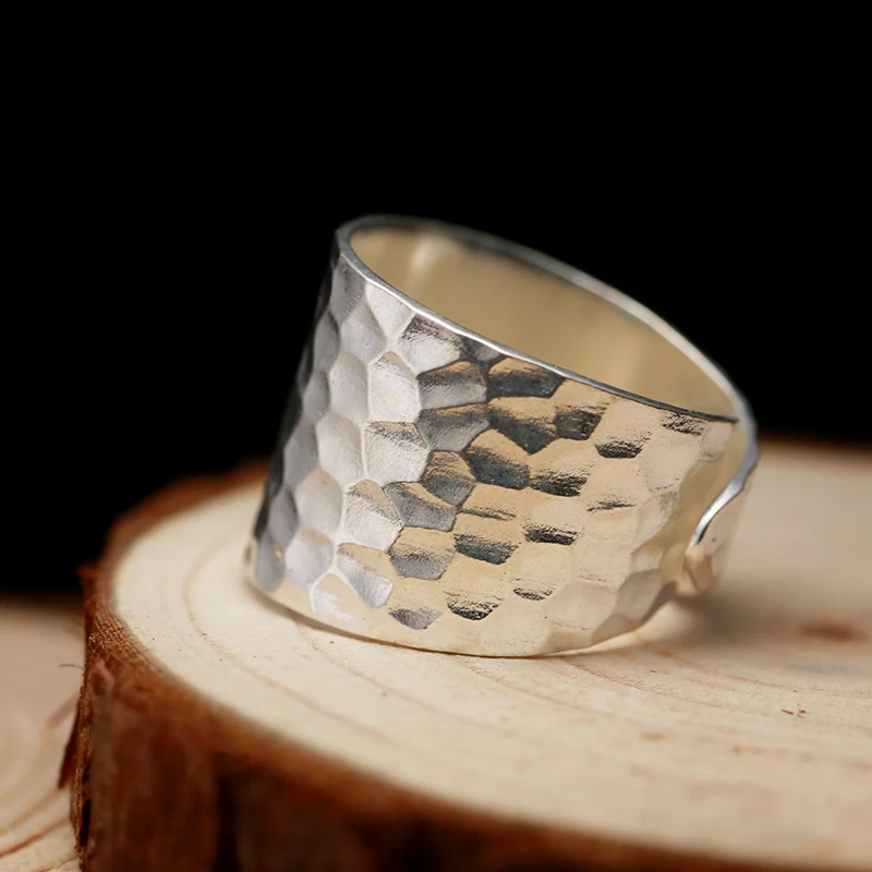 ZABRA Solid 925 Sterling Silver Opening 16mm Wide Water Ripples Women Ring Wedding Engagement Love Fashion Gift for Girl Jewelry