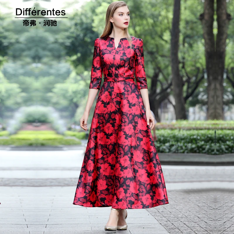 Fashion Design Long One Piece Dress Autumn And Winter 15 Winter Red Full Print Dress Half Sleeve Plus Size Dress Dress Fruit Dress Degreedress Lining Aliexpress