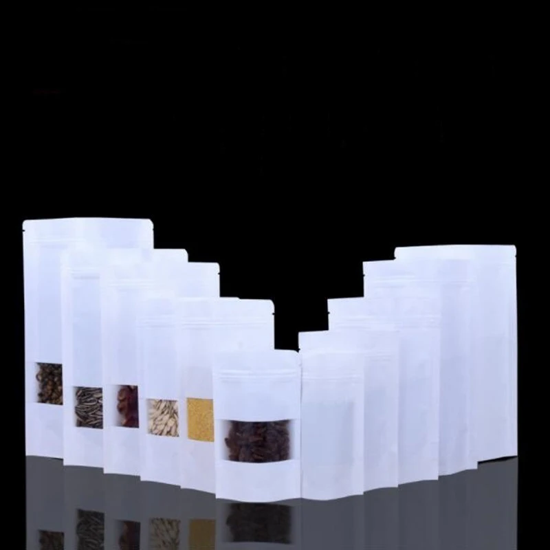 Download White kraft paper bags stand up Zipper/zip lock packaging bag with window PP food grade white ...