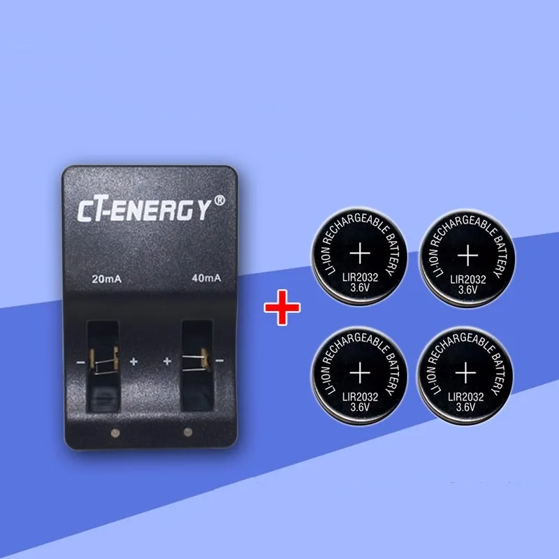 4PCS 3.6V LIR2032 button rechargeable lithium battery + 1PCS LIR2032 ...