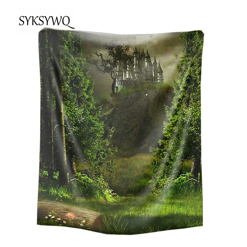 

Europe Forest Castle Tapestry Home Decoration Dorm Wall Hanging Green Tree garden Wall carpet