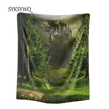 

Europe Forest Castle Tapestry Home Decoration Dorm Wall Hanging Green Tree garden Wall carpet